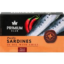 Сардины Premium Club с перцем чили кусочки в масле 125 г