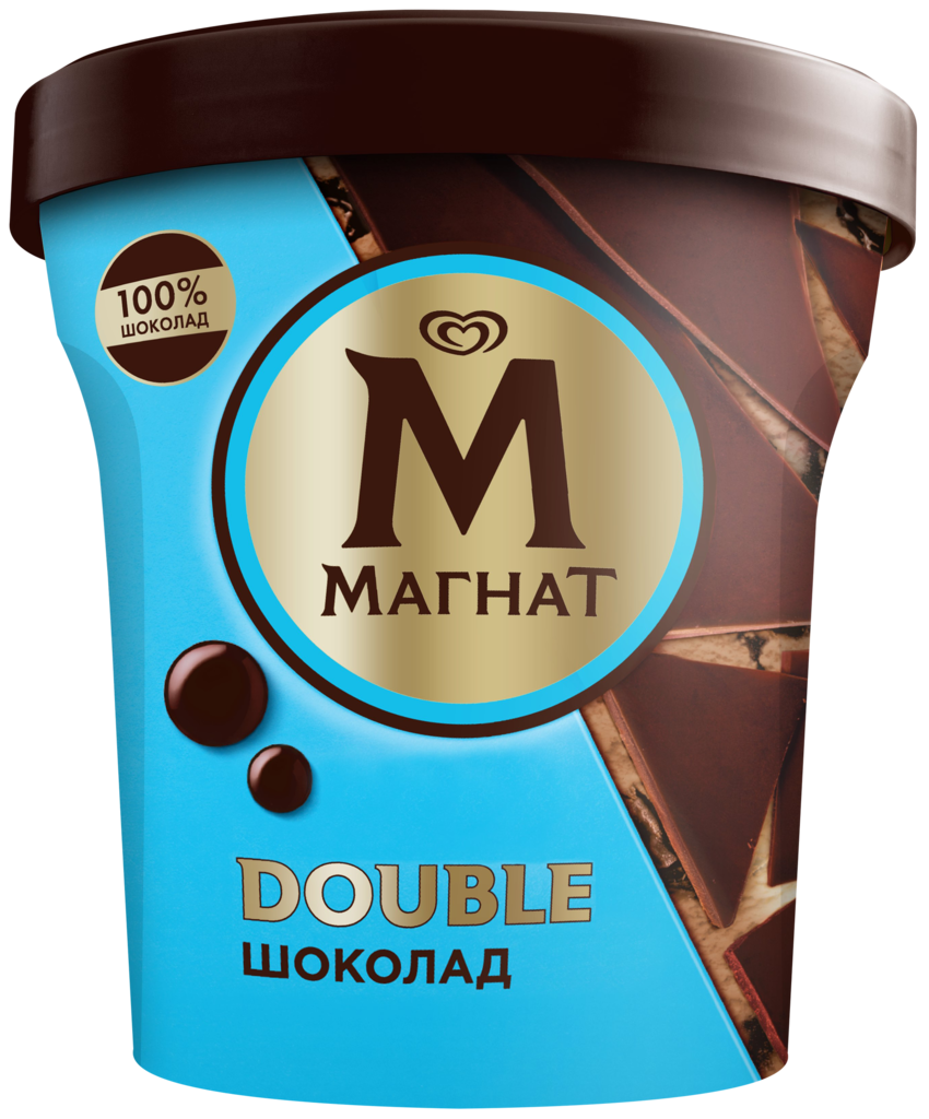 Мороженое МАГНАТ Double Шоколад, сливочное 10%, без змж, пластиковый стакан, 310г (Россия, 310 г)