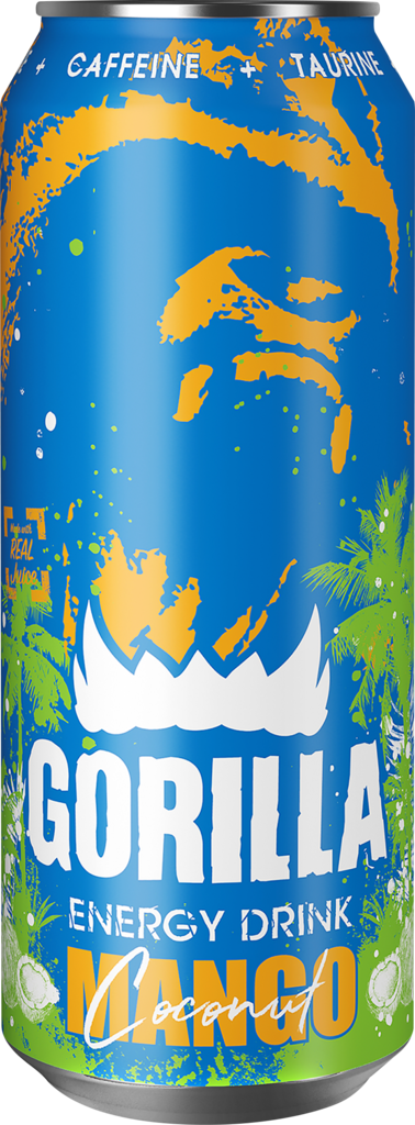 Напиток энергетический GORILLA Mango Coconut тонизирующий сильногазированный, 0.45л (Россия, 0.45 L)