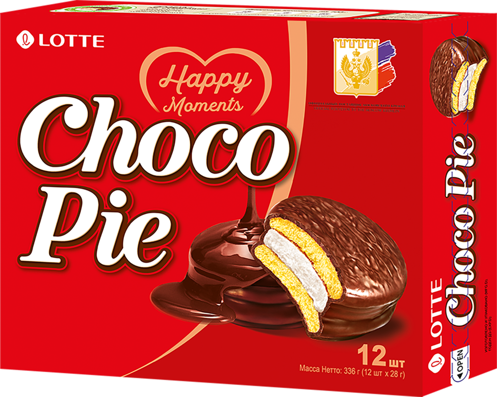 Печенье LOTTE Choco Pie бисквитное в шоколадной глазури, 12х28г (Россия, 336 г)