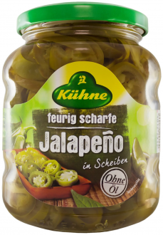 Перец халапеньо KUHNE Jalapeno, резаный без содержания масла, 330г (Германия, 330 г)