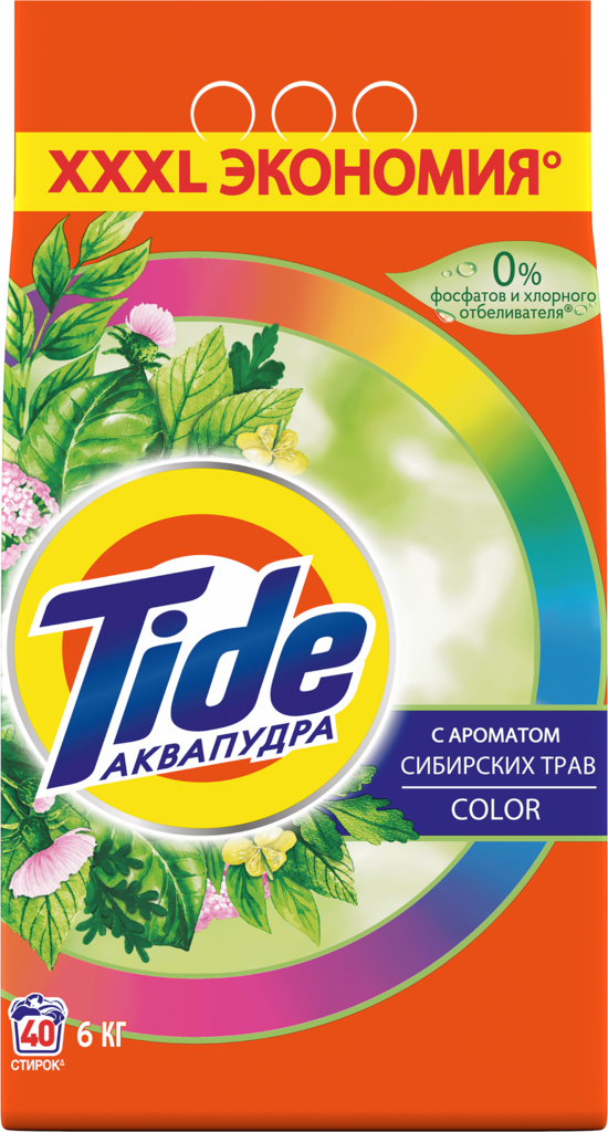 Стиральный порошок для цветного белья TIDE Аквапудра Color Сибирские травы, автомат, 6кг (Россия, 6 кг)