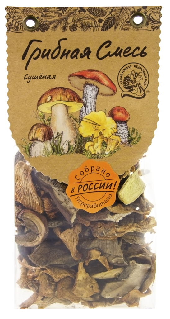 Грибная смесь сушеная КЕДРОВЫЙ БОР белые грибы, подосиновики и лисички, 45г (Россия, 45 г)