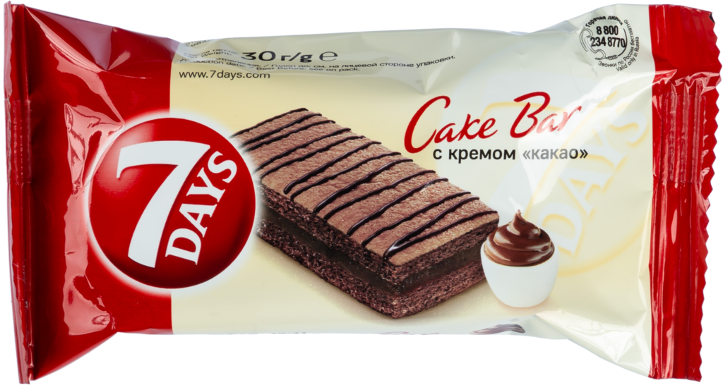 Пирожное бисквитное 7DAYS Cake Bar с кремом какао, 30г (Россия, 30 г)