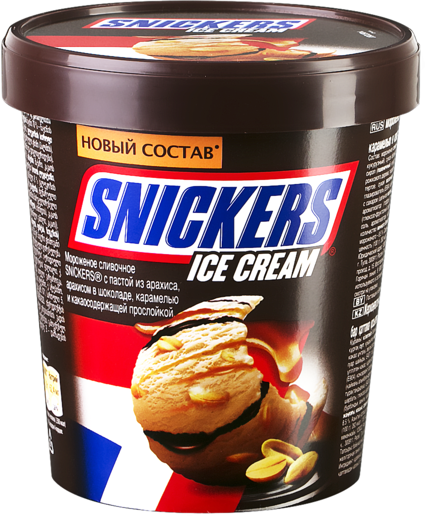 Мороженое SNICKERS Ice Cream, сливочное с пастой из арахиса и карамелью 8,5%, без змж, ведро, 340г (Россия, 340 г)