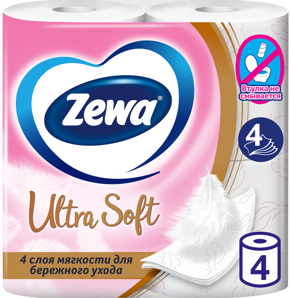Бумага туалетная ZEWA Ultra Soft 4-слоя, 4шт (Россия, 4 шт)