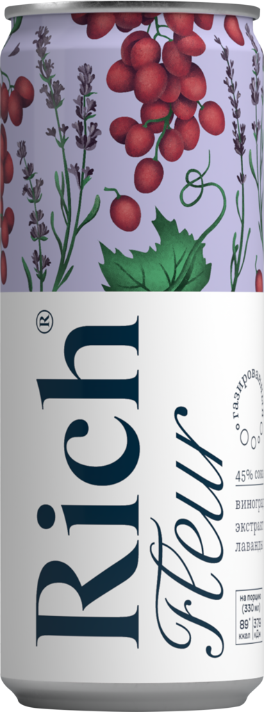 Напиток сокосодержащий RICH Fleur из винограда с ароматом лаванды газированный, 0.33л (Россия, 0.33 L)