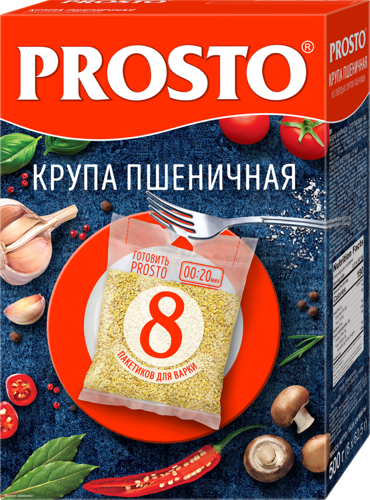 Крупа пшеничная PROSTO, 8х62,5г (Россия, 500 г)