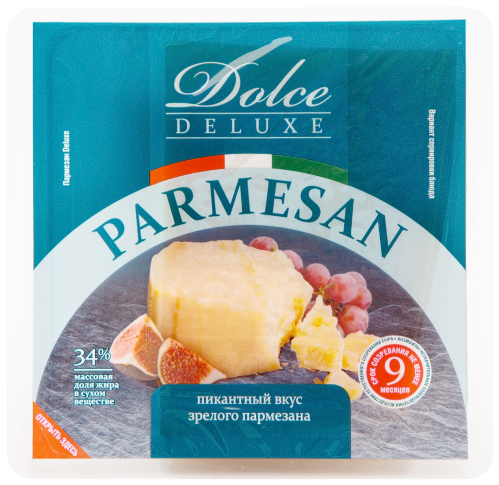 Сыр DOLCE DELUX Пармезан 34%, без змж, 200г (Россия, 200 г)