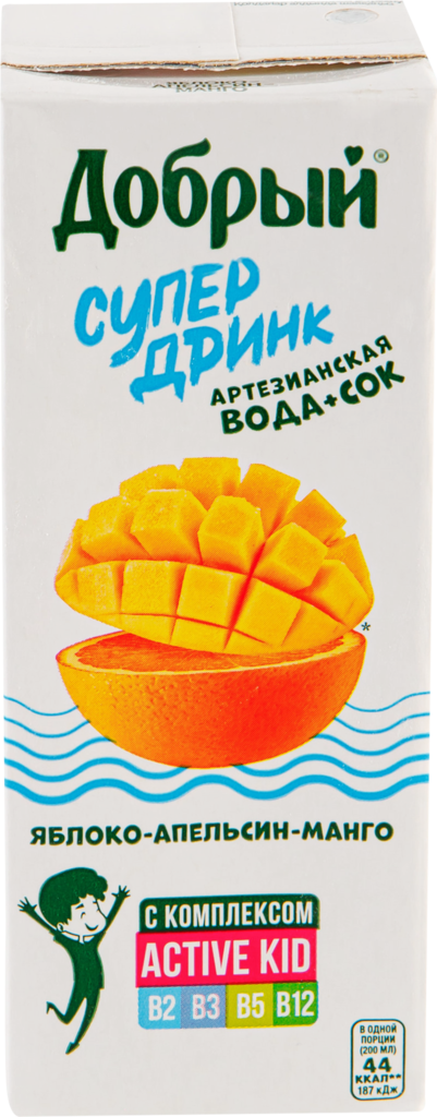 Напиток ДОБРЫЙ Яблоко, апельсин, манго сокосодержащий, 0.2л (Россия, 0.2 L)