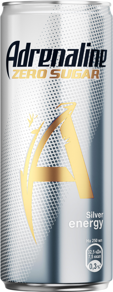 Напиток энергетический ADRENALINE Rush Zero Silver тонизирующий газированный, 0.25л (Россия, 0.25 L)