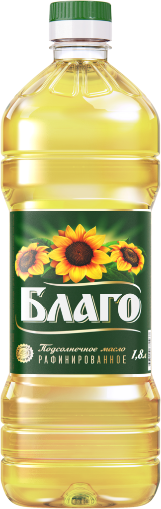 Масло подсолнечное БЛАГО рафинированное дезодорированное высший сорт, 1,8л (Россия, 1800 мл)