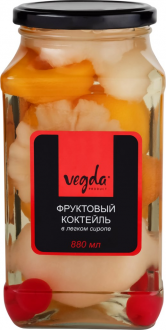 Коктейль фруктовый VEGDA в легком сиропе, 880мл (Китай, 880 мл)
