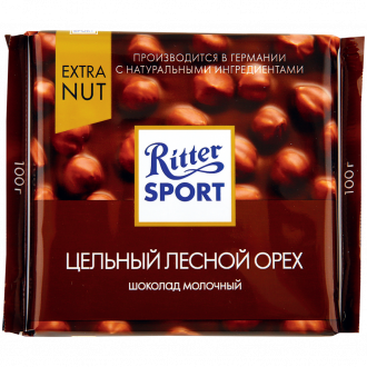 Шоколад молочный RITTER SPORT Цельный лесной орех, 100г (Германия, 100 г)