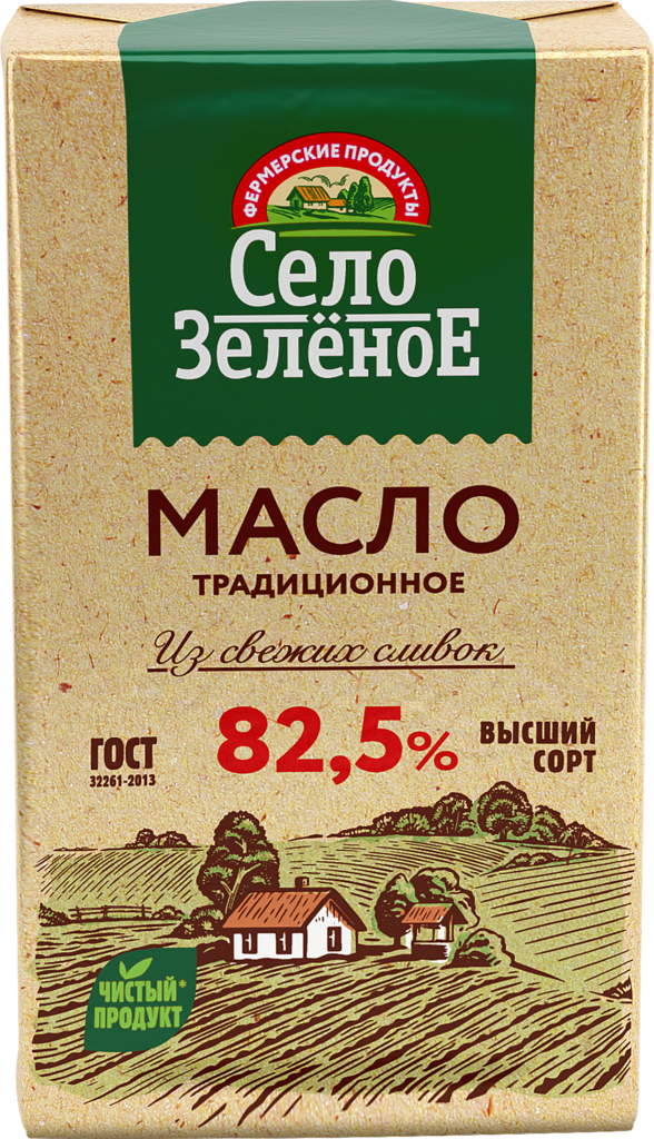 Масло сливочное СЕЛО ЗЕЛЕНОЕ 82,5%, без змж, 175г (Россия, 175 г)