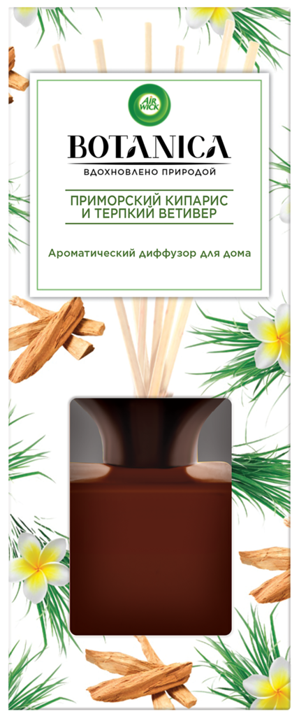 Арома-диффузор AIR WICK Botanica Приморский кипарис и терпкий ветивер с деревянными палочками, 78г (Венгрия, 78 г)