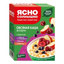 Каша Ясно Солнышко овсяная ассорти с черной смородиной вишней и яблоком 270 г