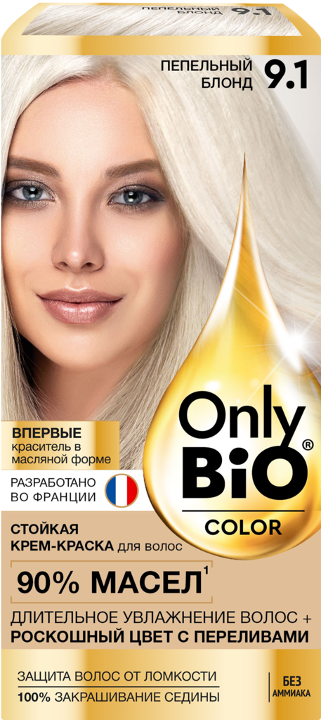 Краска для волос ONLY BIO COLOR 9.1 Пепельный блонд, 115мл (Россия, 115 мл)
