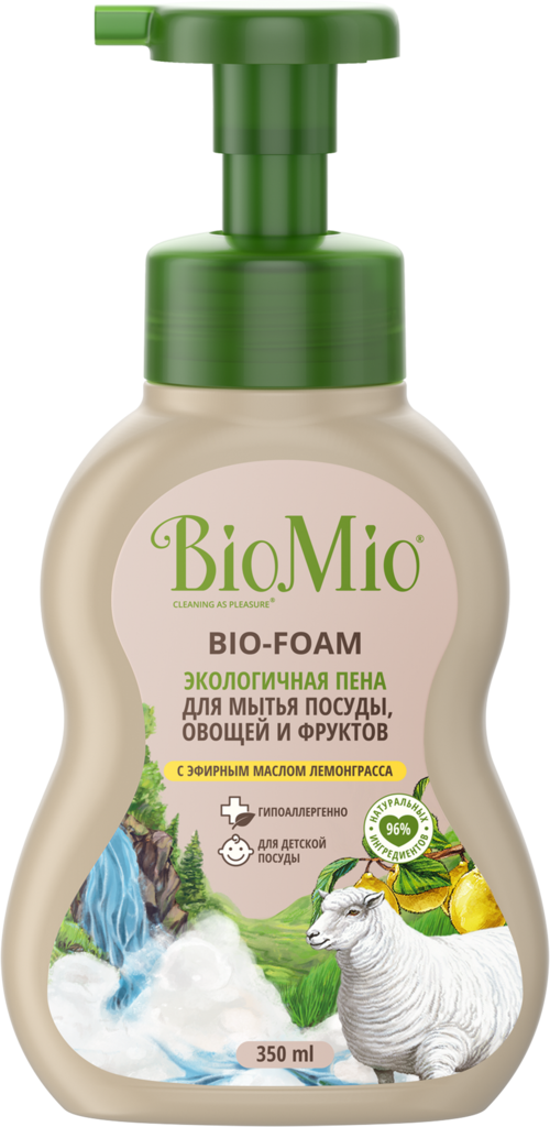 Пена для мытья посуды, овощей и фруктов BIOMIO Bio-foam Лемонграсс, экологичная, 350мл (Россия, 350 мл)