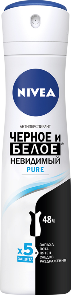 Дезодорант-антиперспирант спрей NIVEA Pure Черное и Белое Невидимая защита, 150мл (Россия, 150 мл)