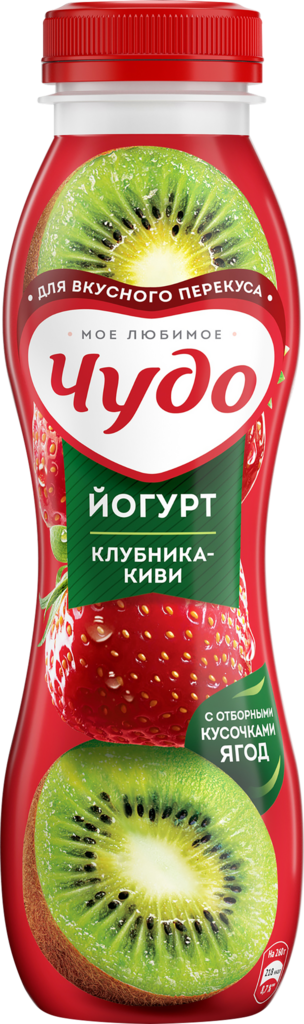 Йогурт питьевой ЧУДО Клубника, киви 1,9%, без змж, 260г (Россия, 260 г)