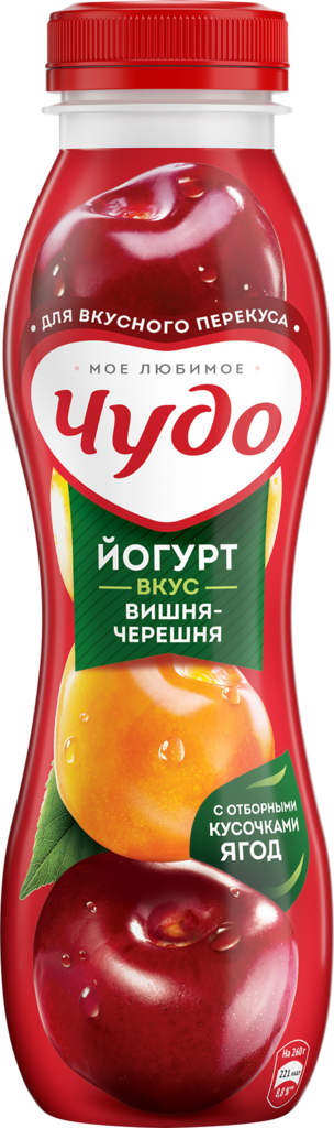 Йогурт питьевой ЧУДО Вишня, черешня 1,9%, без змж, 260г (Россия, 260 г)