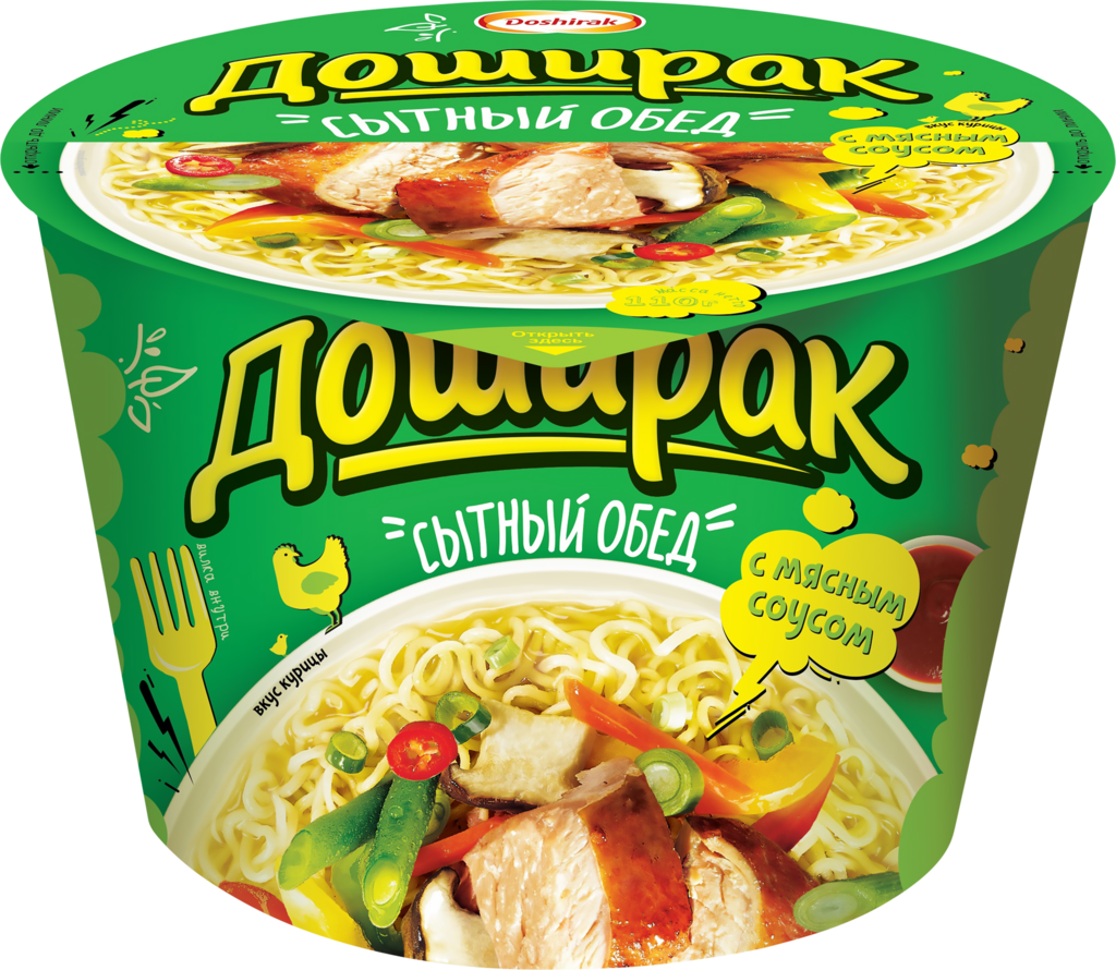 Лапша DOSHIRAK Сытный обед со вкусом курицы, 110г (Россия, 110 г)