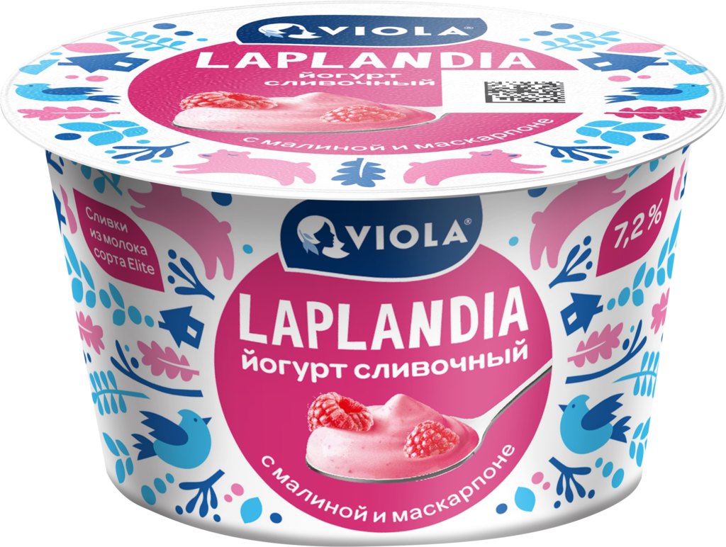 Йогурт LAPLANDIA Сливочный с малиной и сыром маскарпоне 7,2%, без змж, 180г (Россия, 180 г)